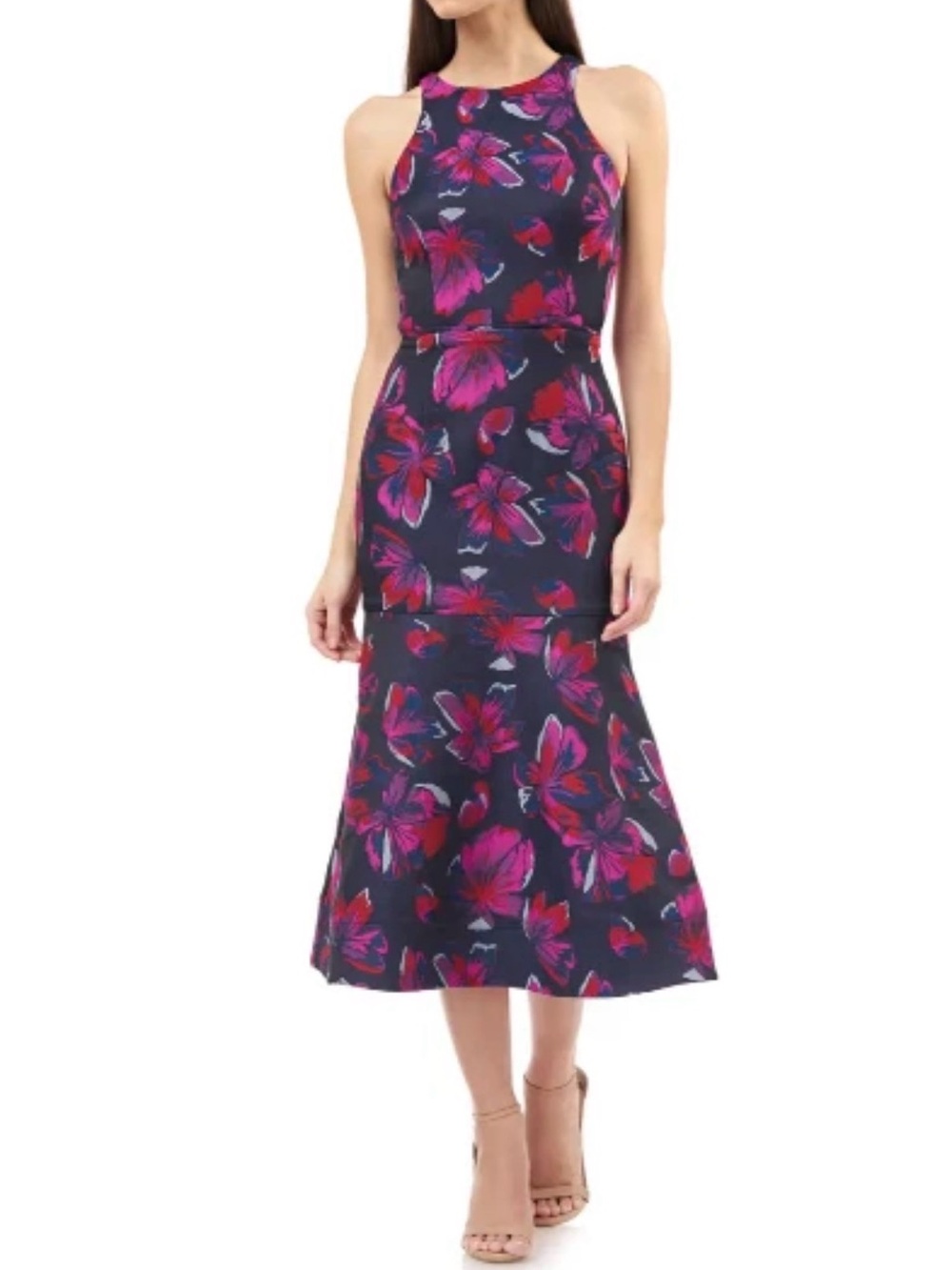 JS Collections Navy & Pink Jacquard Midi Dress Style Number: 866963 size 6